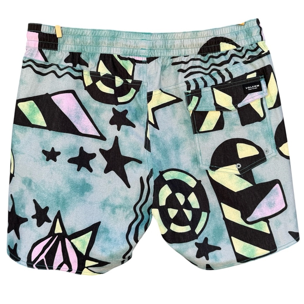 NWT Volcom Men's Swim Trunks Stoney's Teal Black Patterned Size XL Board Shorts - Picture 2 of 6